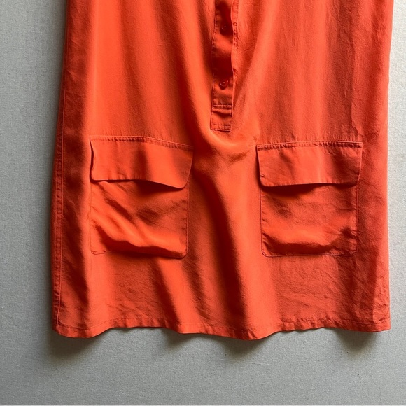 Zoe & Sam 100% Silk Orange Sleeveless Button-Down Dress Sz S - Picture 3 of 9